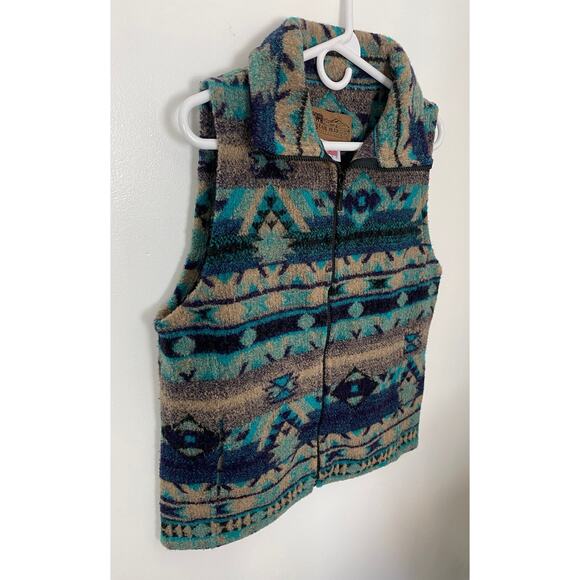 VTG Women Bear Ridge Outfitters Navajo Aztec style fleece zip-up vest jacket M - Picture 2 of 4